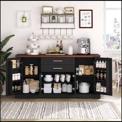 Armoire de rangement de 63 pouces avec 2 tiroirs, tablettes réglables et support de porte Farmhouse 63 po
