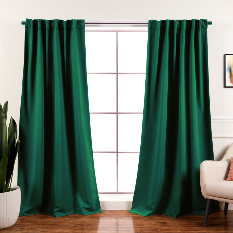 Bantam Solid Blackout Thermal Rod Pocket Curtain Panels, Evergreen, 52" W x 84" L