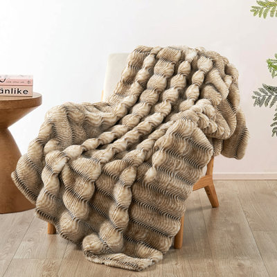 Thick Stripe Rabbit Faux Fur Throw Blanket