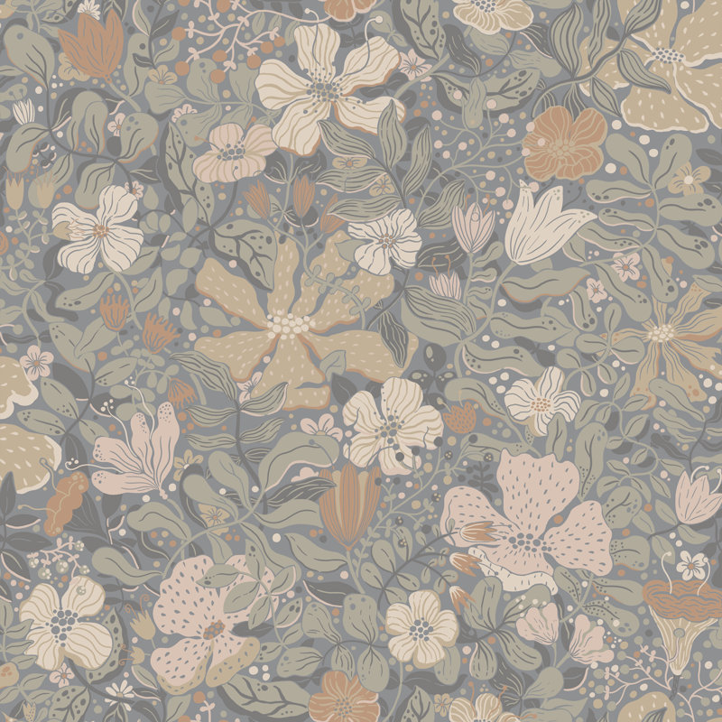 Midsommar Folkart Flowers 10.05m x 53cm Wallpaper Roll, Pink/Orange/Green