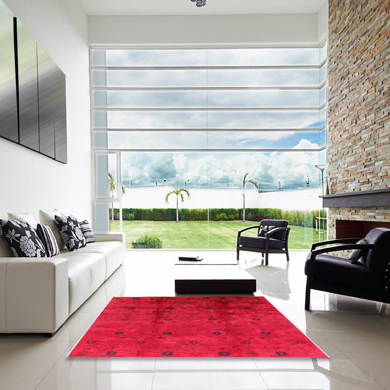 Tapis rouge à motif floral, Carré 8 pi