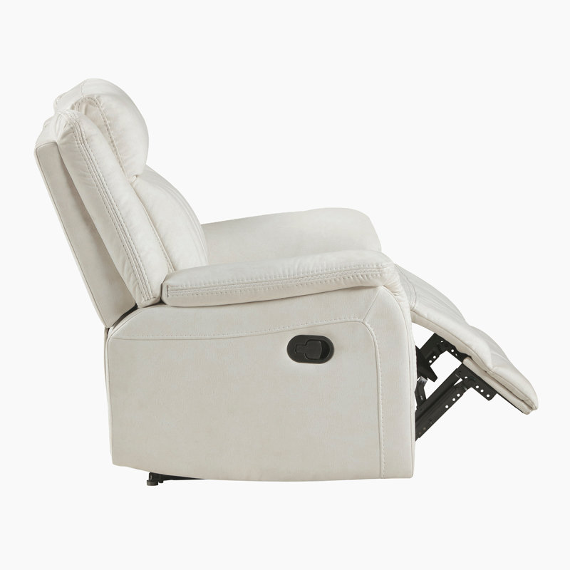Solida 39.5" Modern & Contemporary Polished Microfiber Reclining Chair with Contrast Piping & Tab Pull Reclining, Beige