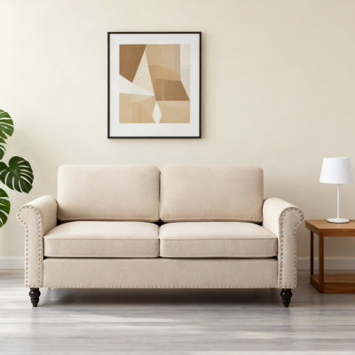Modern light luxury double sofa - 44.5 inches large size button tufted sofa, solid wood frame, light beige, suitable for living room, office