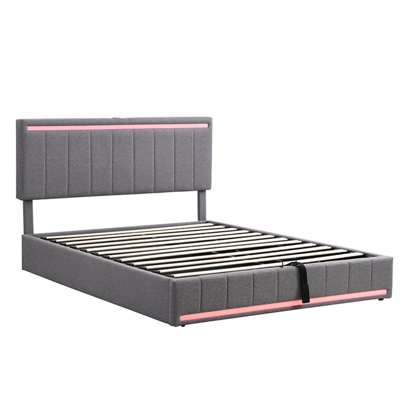 Kasiem Upholstered Linen Standard Bed with Lift Up Storage, Queen, Gray