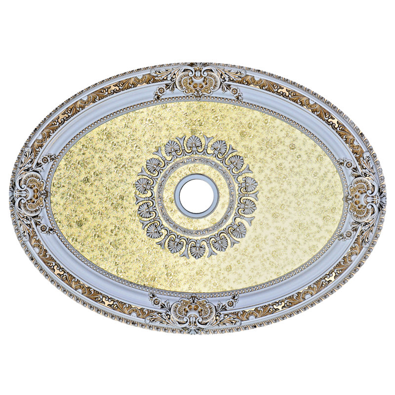 Médaillon ovale pour plafond, Blanc / Doré