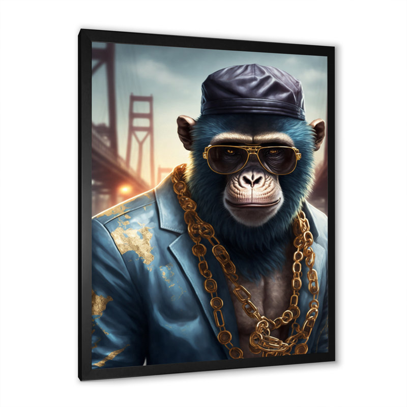 Monkey Gangster in NYC IV - Impression sur toile, Impression noire sur toile encadrée, H 32 po x l 16 po x P 1 po
