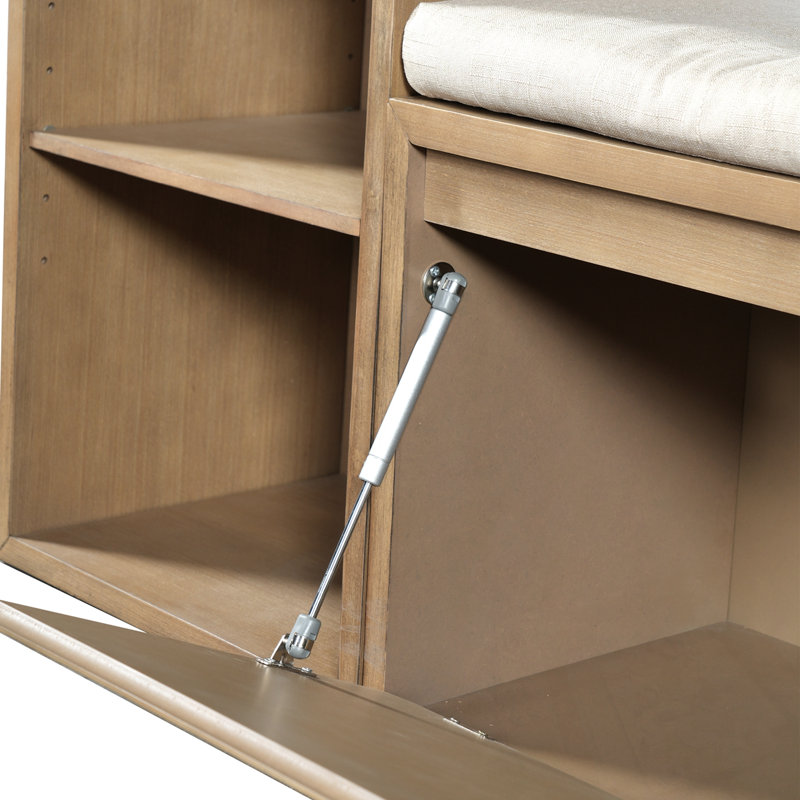 Storage Bench with Cushion, Compartments, Drawers and Open Shelves, Brown