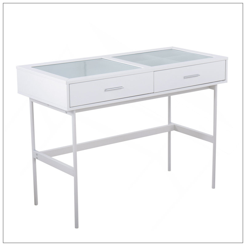 Console Emery en bois blanc, acier blanc et plateau en verre par Lumisource, Blanc