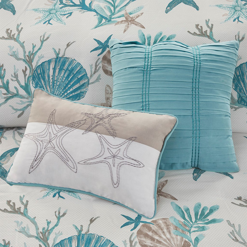 Ensemble de literie en satin de coton 6 pièces Gracie Mills Koreen, Édredon double et 5 pièces supplémentaires, Bleu