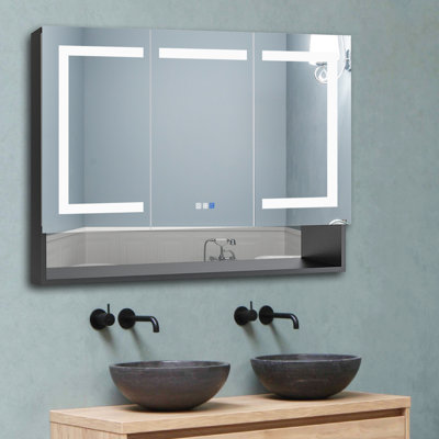 32"H Recessed Or Surface Mount Frameless LED Medicine Cabinet With Adjustable Glass Shelves