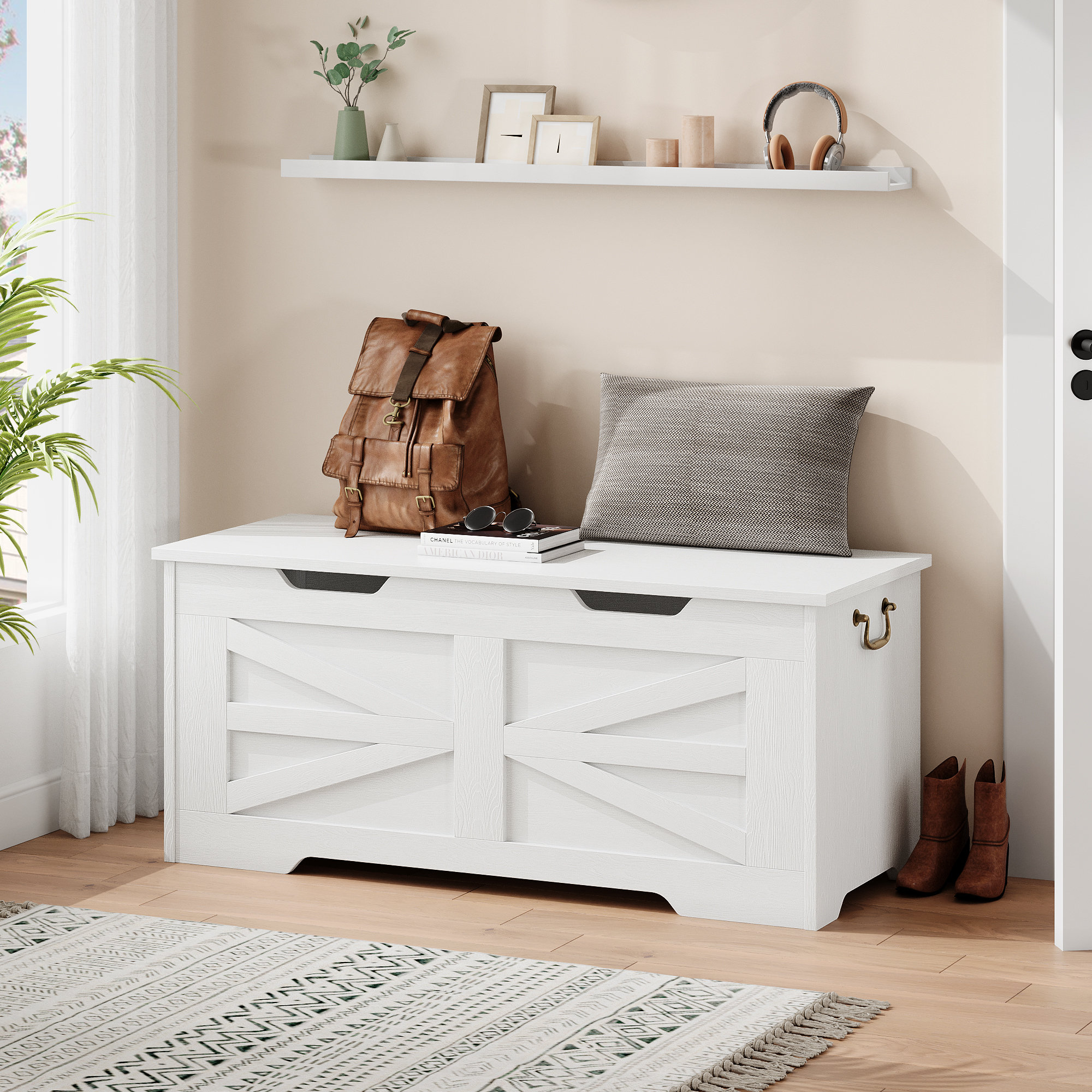 Gracie Oaks 30" Wooden Storage Bench with Safety Hinge for Living Room ...