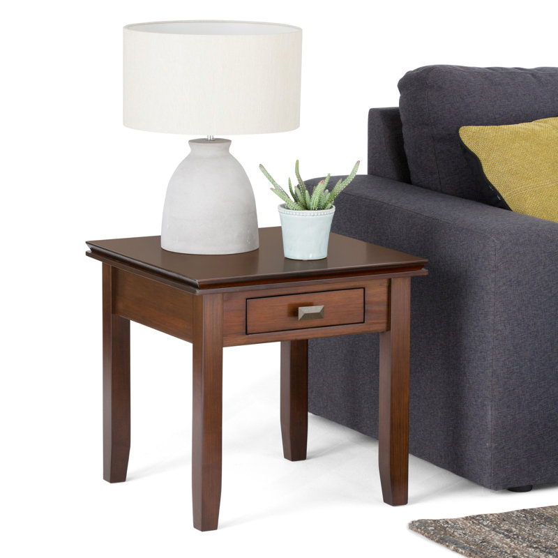 Artisan 21"W Solid Wood Transitional Square End Table with Drawer and Tapered Legs, Russet Brown, 20" H x 20.5" W x 20.5" D