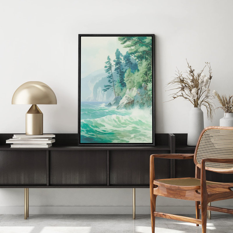 Paysage de forêt Woodland «Emerald Green Teal Ocean Wave Forest Tree» sur, Noir, H 24 po x l 16 po