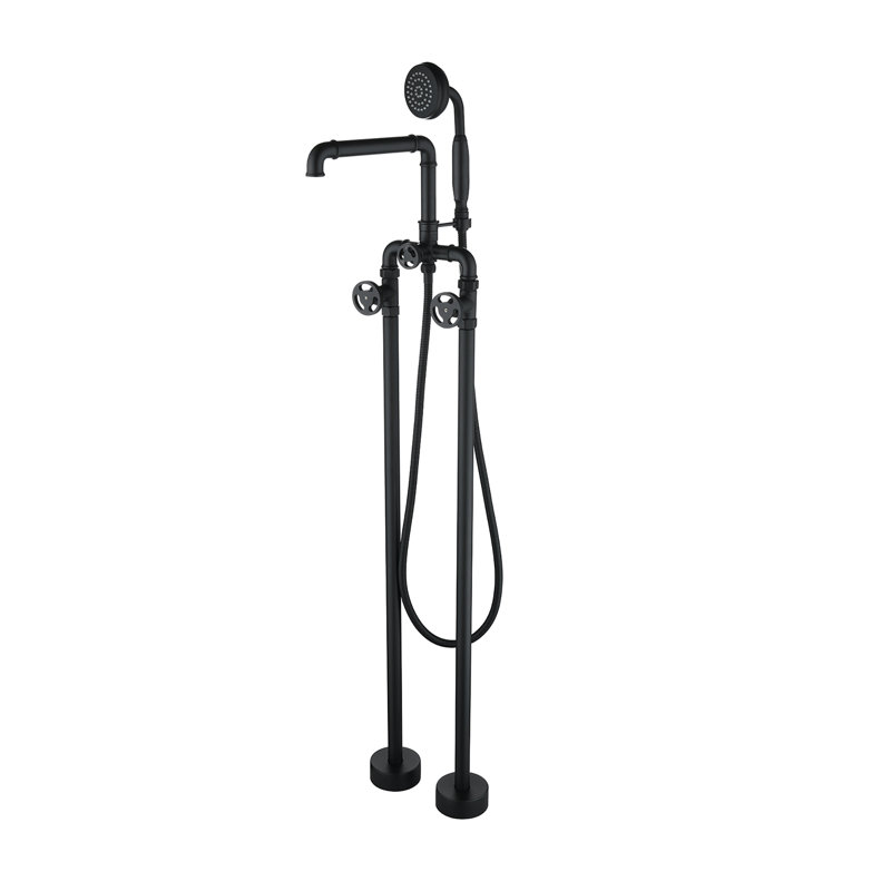 Robinet de baignoire sur pattes à 2 poignées avec inverseur, Noir mat