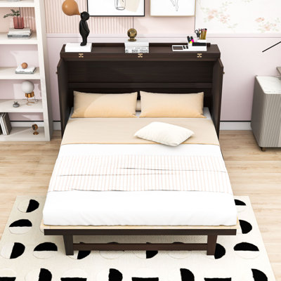 Convertible Murphy Bed with Decoration and Storage Drawer, Ideal for Saving Space and Adding Style to Your Bedroom by Latitude Run