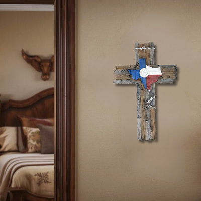 Résine murale en faux bois en résine du Texas - croix religieuse de style occidental avec aspect bois vieilli - chalet rustique décor de chalet et cadeau inspirant pour la maison, l'église et le bureau