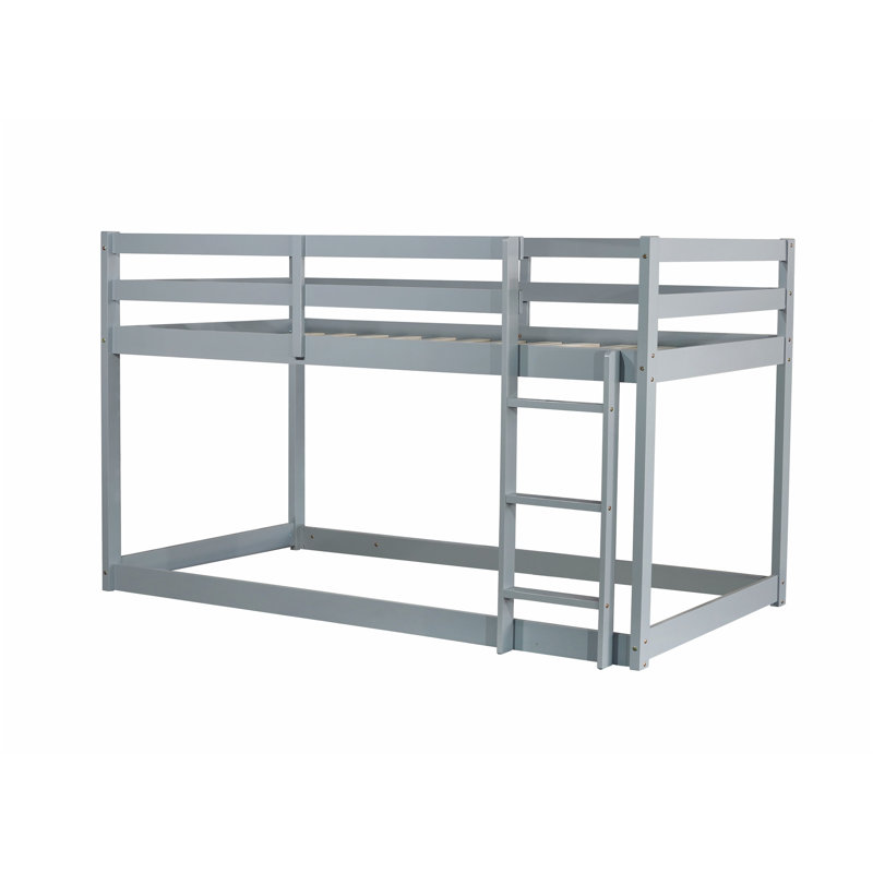 Solid Wooden Bunk Bed With Ladder, Crafted With Strengthened Slats, Gray