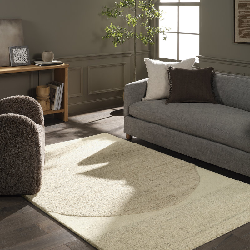 Reyner Handtufted Wool Geometric Tan Area Rug, Rectangle 6' x 9'