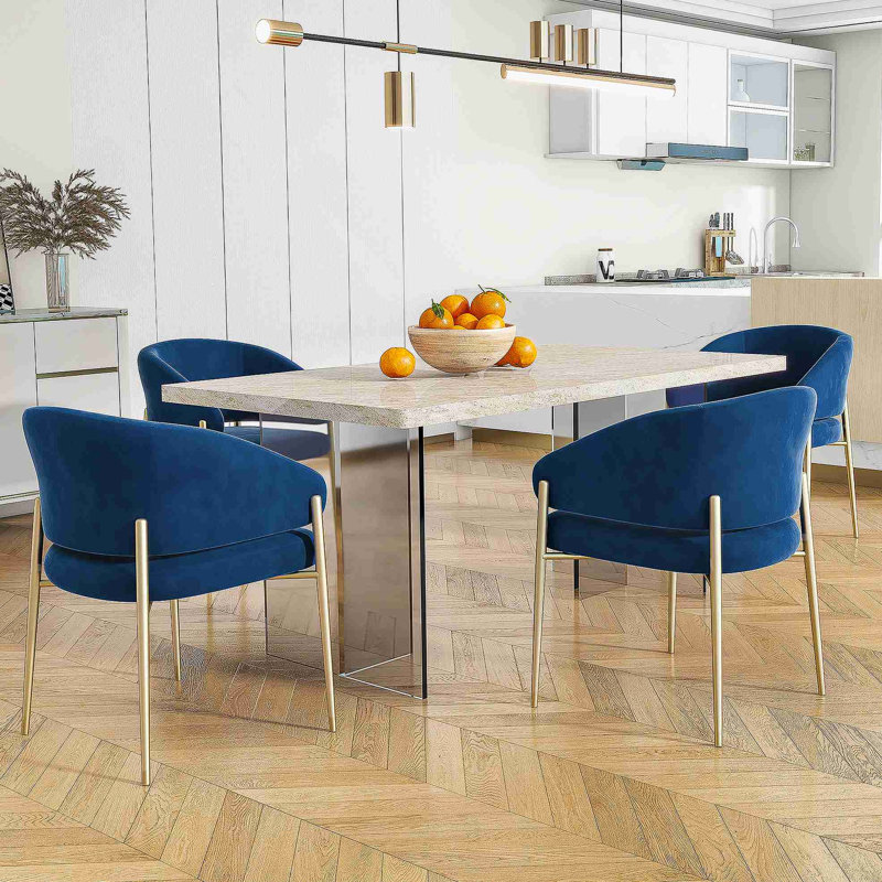Chaises de salle à manger modernes de 4 pièces, rembourrées en tissu, pour la salle à manger, la cuisine, le restaurant, bleu (seulement les chaises)
