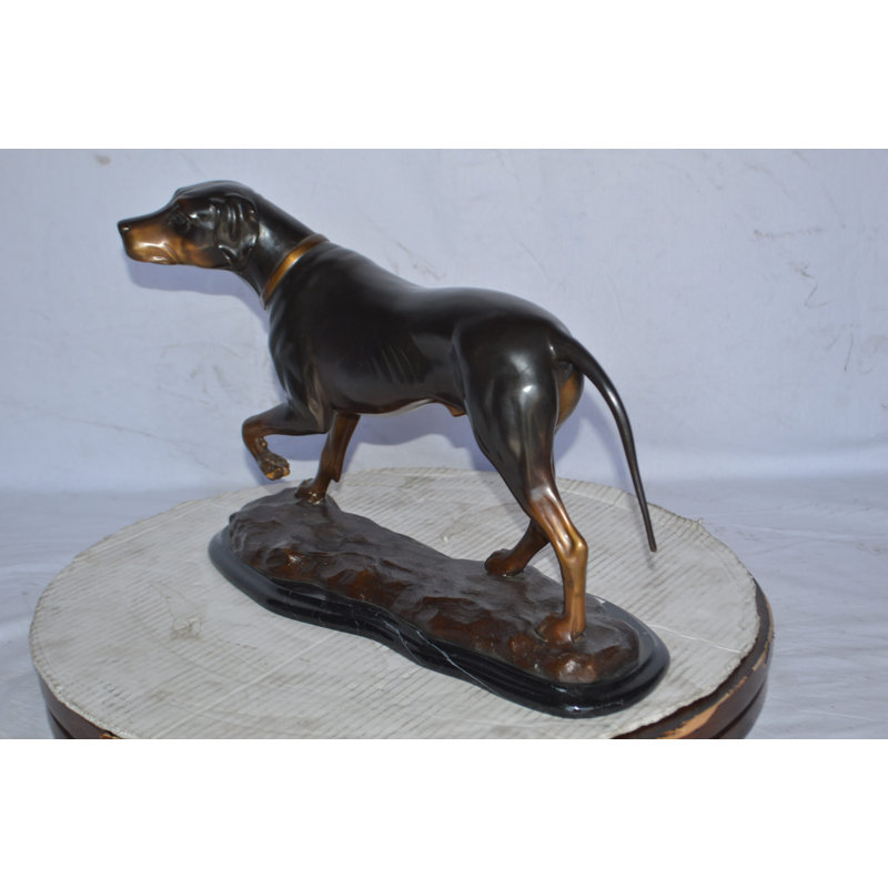 Statue Liano noire en bronze du Labrador montée sur un marbre - Taille: L 20 po x l 8 po x H 14 po.