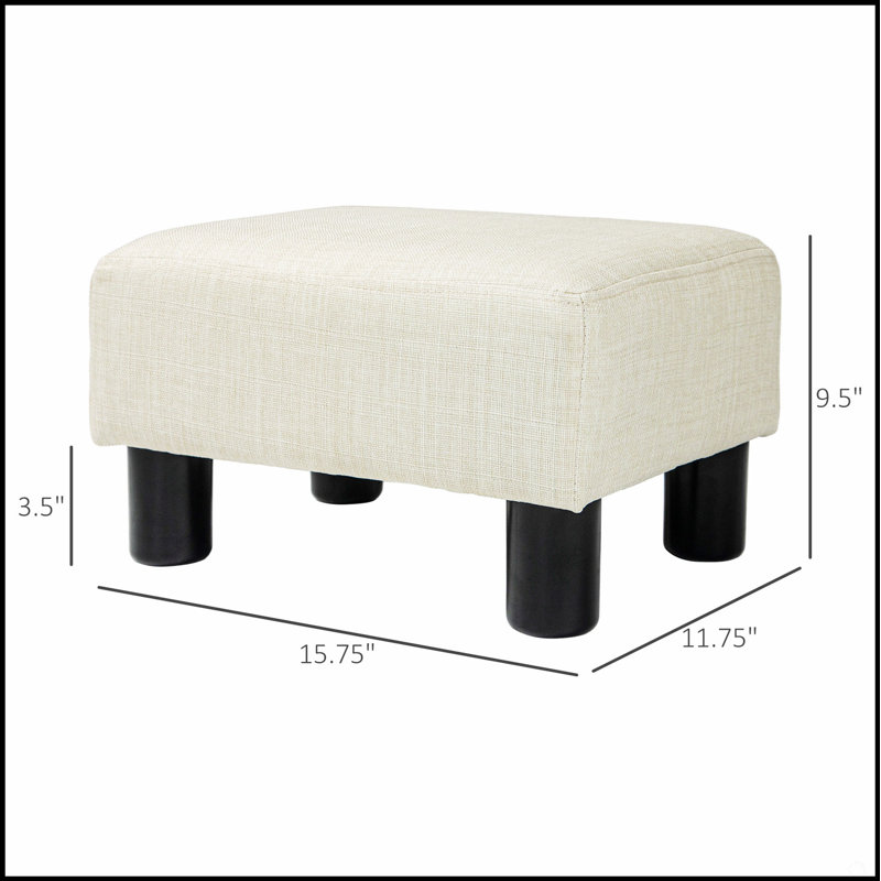Elegant Small Ottoman Foot Rest With Linen Fabric And Plastic Legs, For Living Room And Bedroom Use, Beige