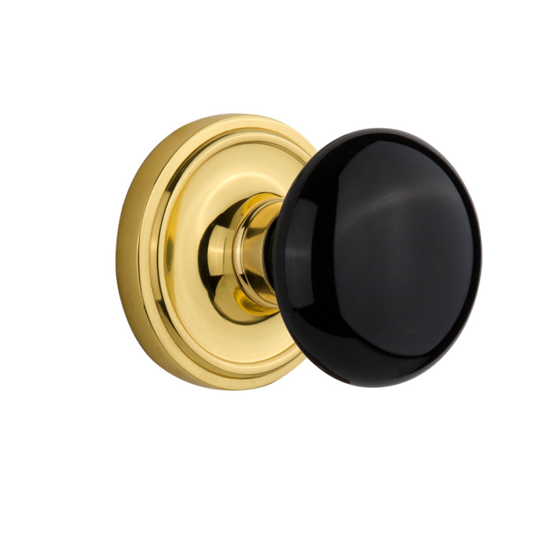 Classic Rosette with Black Porcelain Door Knob, Unlacquered Brass