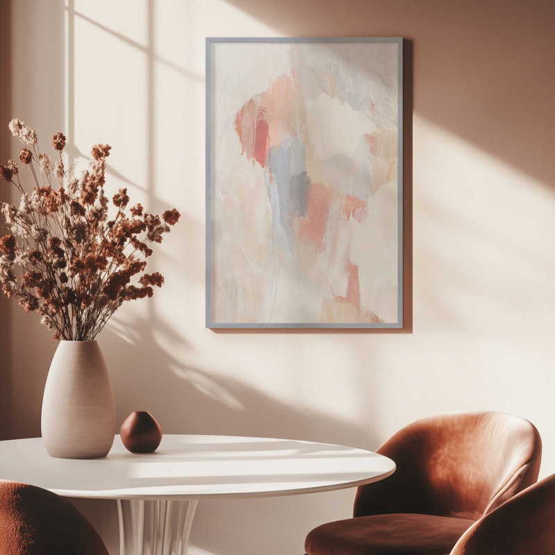 Doux rosé et crème, abstrait II, H 15,25 po x l 12,25 po, Encadrement ouvert, zinc vieilli