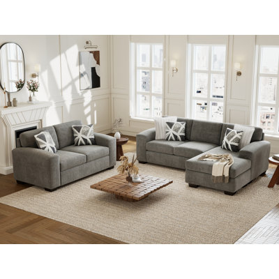 Keomi Living Room Sofa Set with Convertible Sofa Chaise and Loveseat, Gray by Ebern Designs