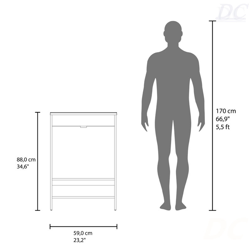Meuble-lavabo Lorenzo avec quatre tiroirs et deux tablettes ouvertes, Blanc