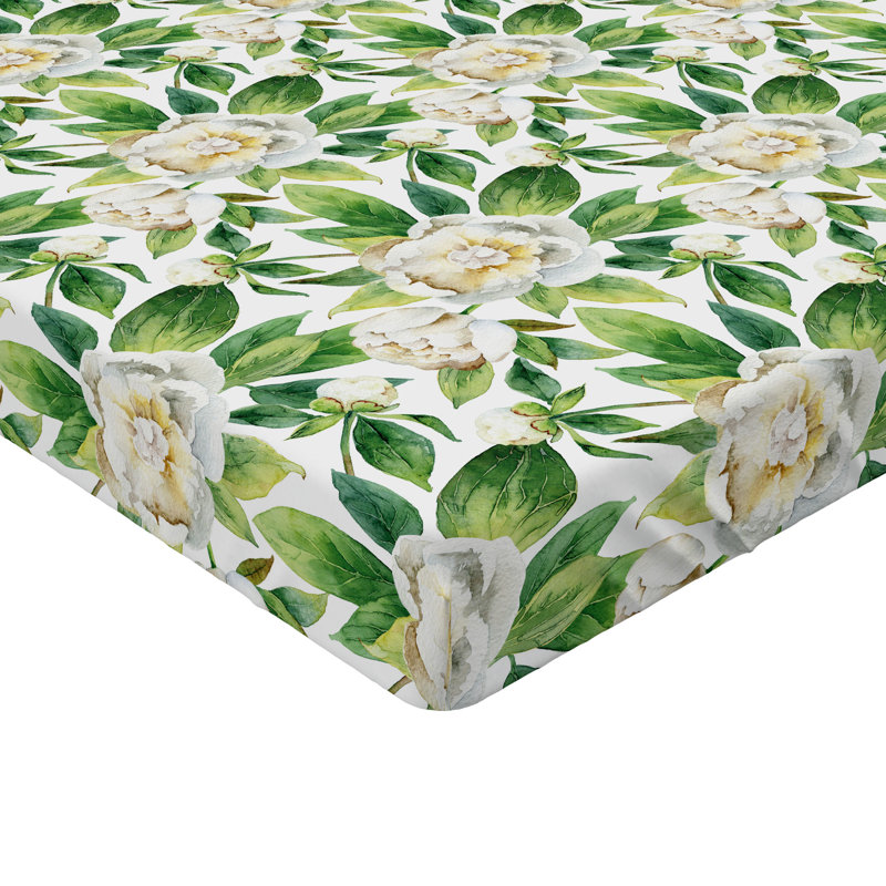 Ambesonne Fitted Sheet, Twin Fitted Sheet, White Cream/Green Floral