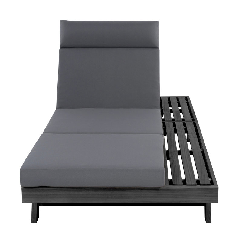 Ensemble de méridienne avec appui-tête, espace disponible sur un côté, bois d'acacia noir avec coussins de salon résistants à l'eau (3 fois et 4 pouces)