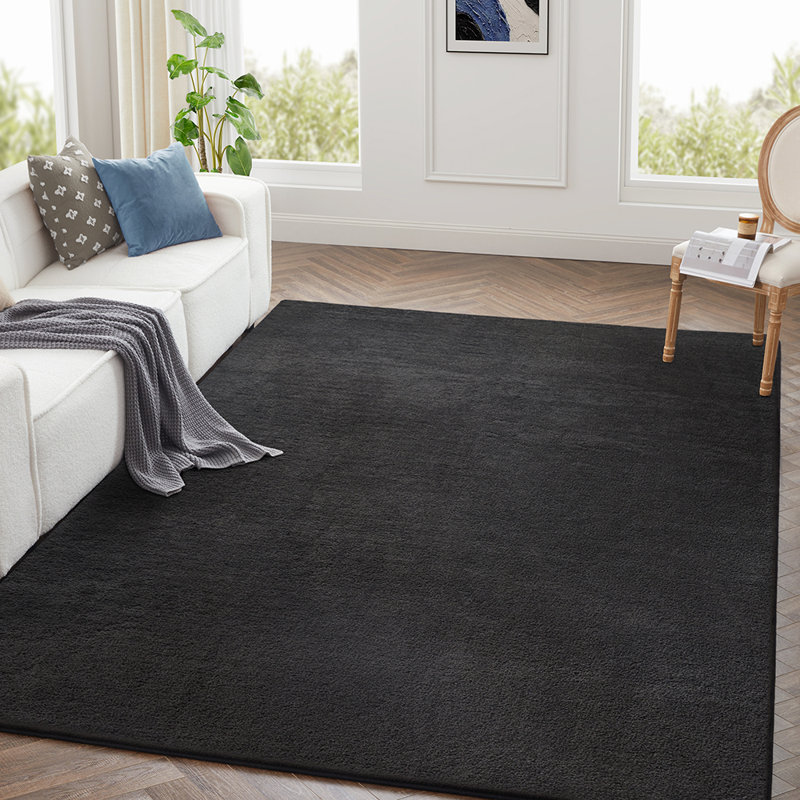 Solid Color Machine Tufted Pashmina Area Rug., Rectangle 80 x 150 cm, Black