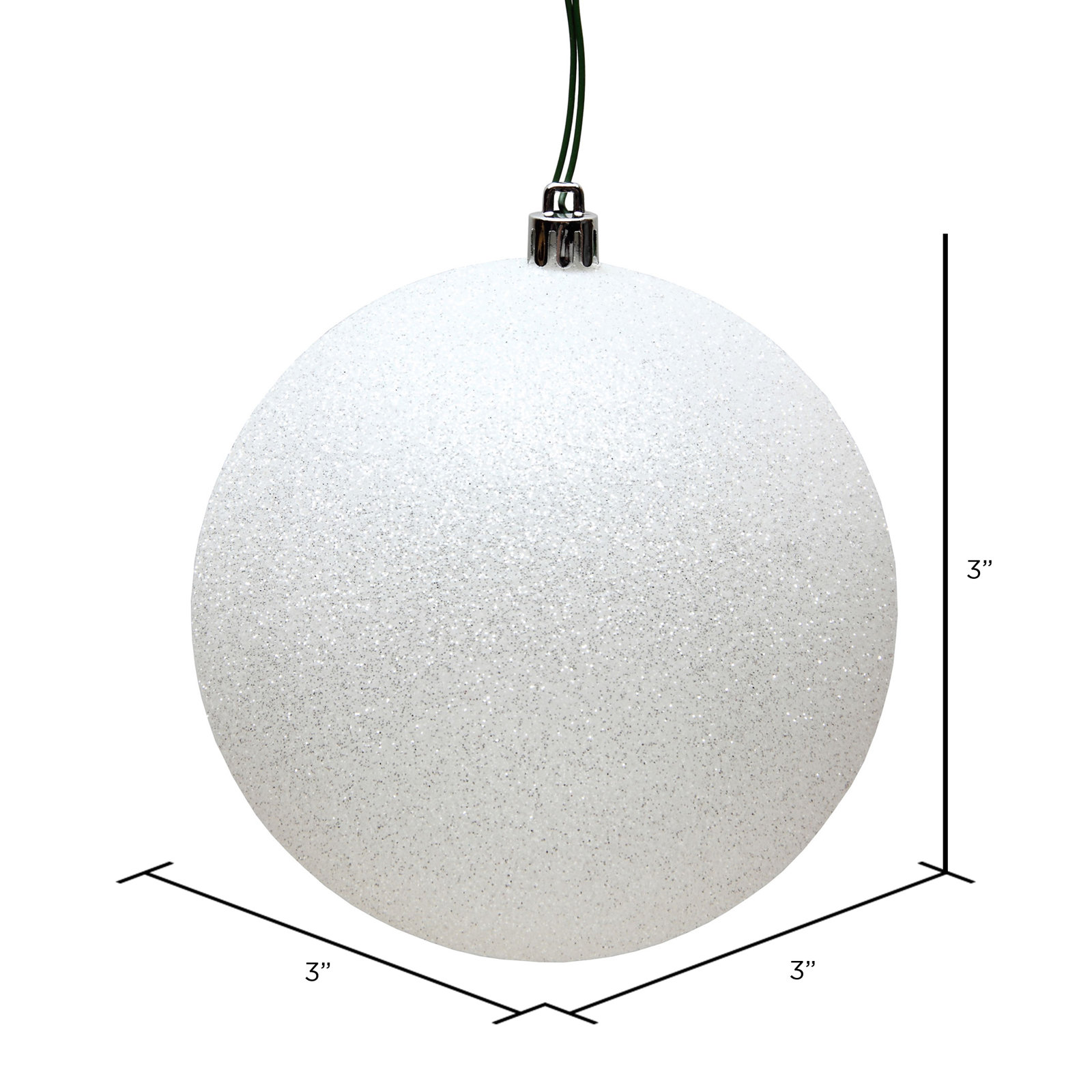 Holiday Décor Ball Ornament, 3" H x 3" W x 3" D, White