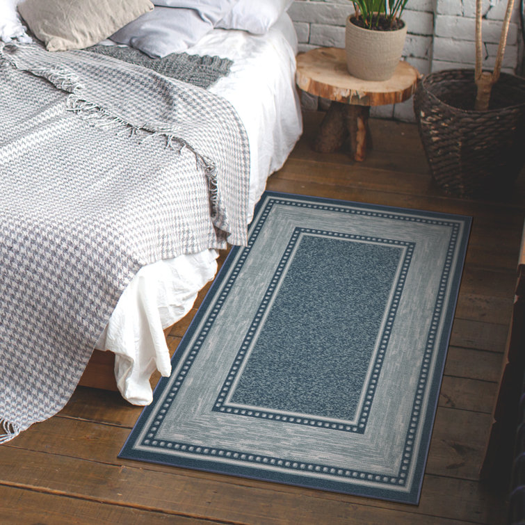 Ottomanson Machine Washable Non-Slip Rubberback Bordered 3x5 Indoor Area Rug, 3'3 x 5', Blue