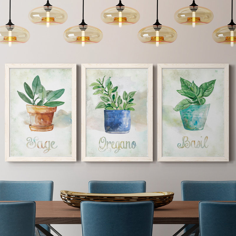 " Potted Basil " 3 - Pieces, White, 20" H x 24" W x 1" D