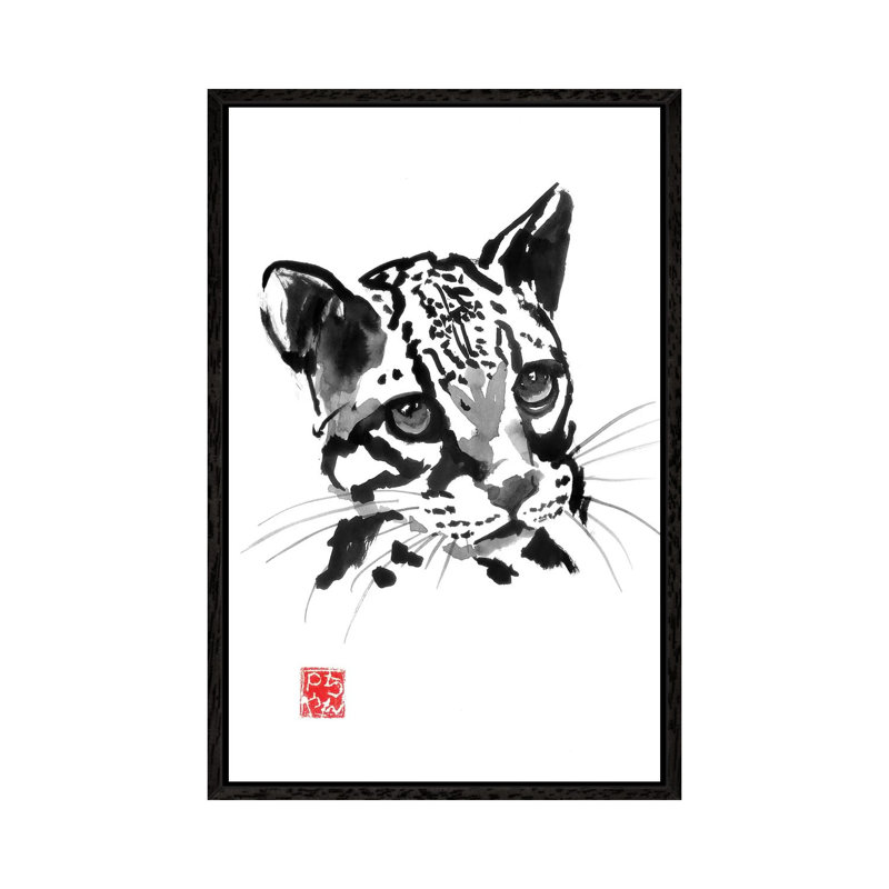 Baby Leopard by Péchane - Painting on Canvas, 66.04 cm H x 45.72 cm W, Black Framed