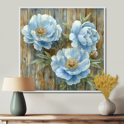 Grandes pivoines bleues par la porte de la ferme III - pivoines, art mural