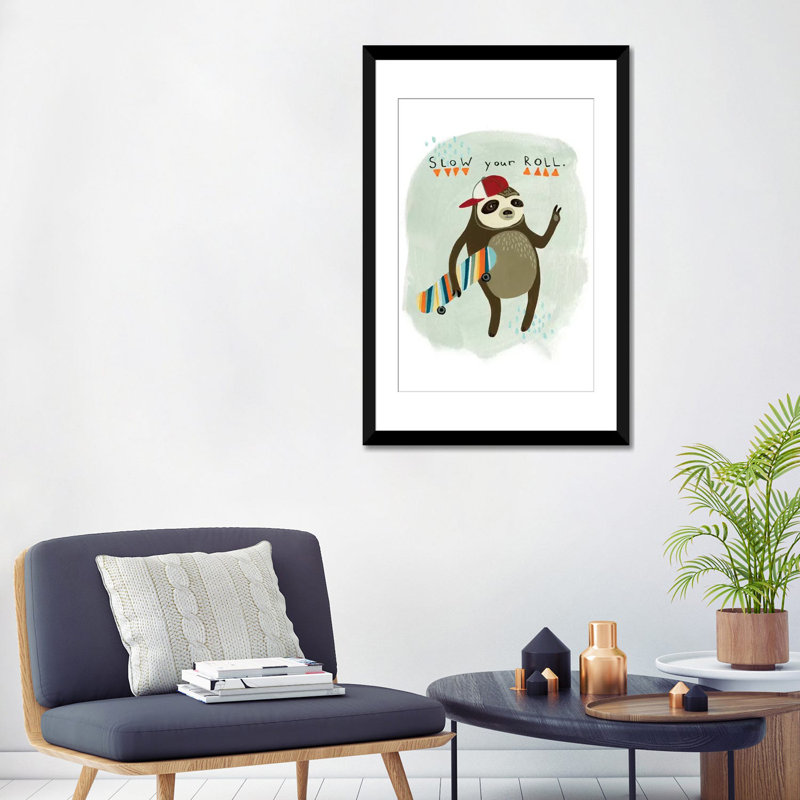 « hipster sloth i », impression sur toile tendue, Papier d'art encadré noir, Blanc, H 32 po x l 24 po x P 1 po