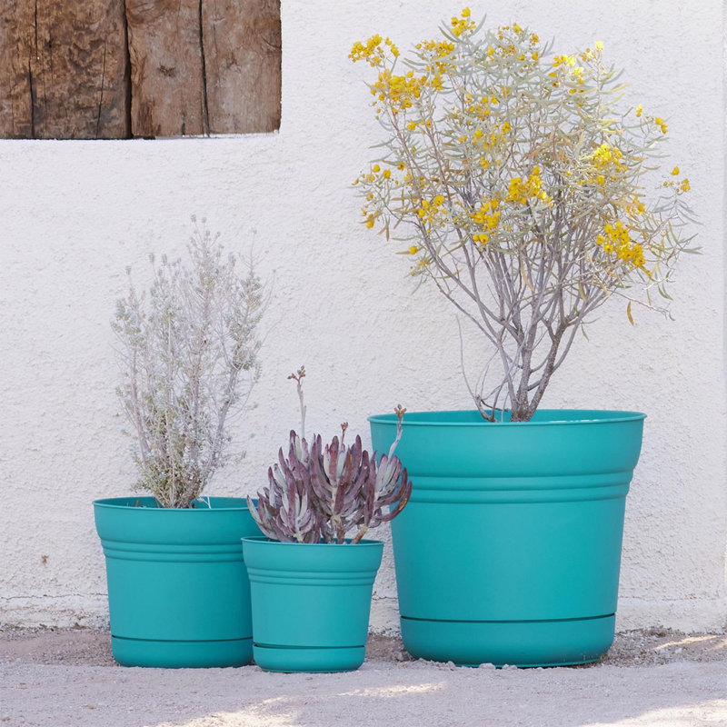 Saturn 10.75 in. H X 12.25 in. W Plastic Traditional Planter Bermuda Teal, Bermuda Teal