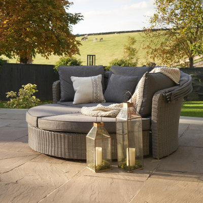 Aarju 195cm Wide Wicker Patio Daybed with Cushions
