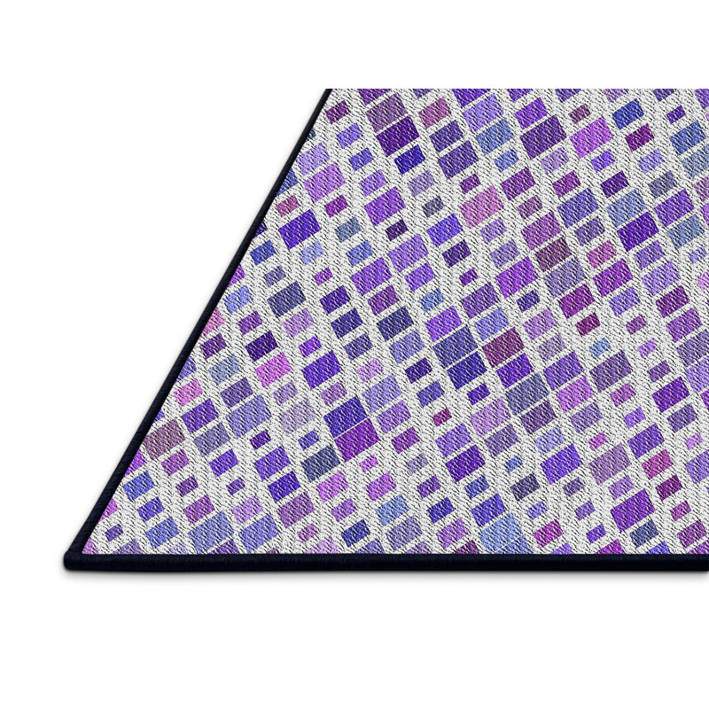 Tapis géométrique bleu / blanc Homan, Rectangle 5 pi x 7 pi