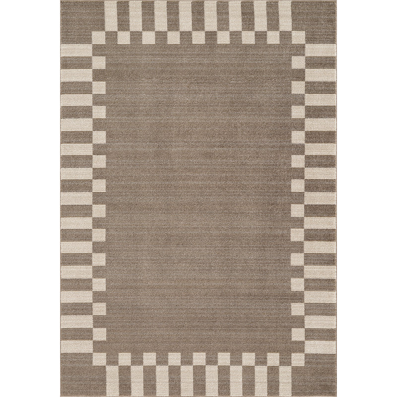 Fifth Avenue Check Border Rug, Brown,Off-White,Beige, Rectangle 152 x 225 cm
