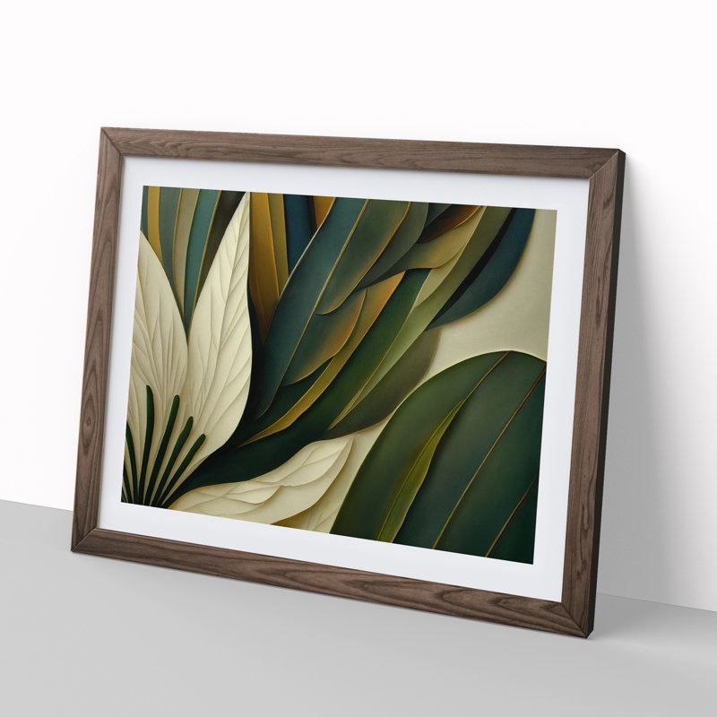 Art Deco Plant Leaf - Framed Print, 25cm H x 34cm W , Brown