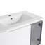 Meuble-lavabo mural 72 po avec lavabo en céramique, portes à fermeture en douceur, meuble-lavabo blanc brillant et demi-porte en verre gris, 1 petite tablette de rangement, armoire combinée, contreplaqué (emballage KD)