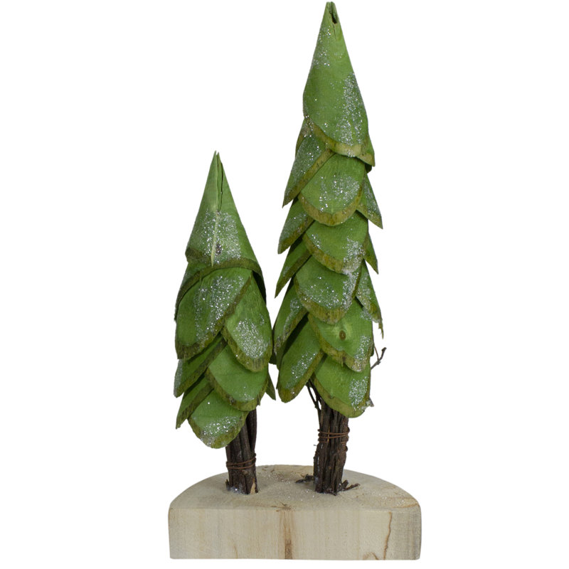 Décoration de table 9 "arbres de Noël bruns et verts sur une base en bois