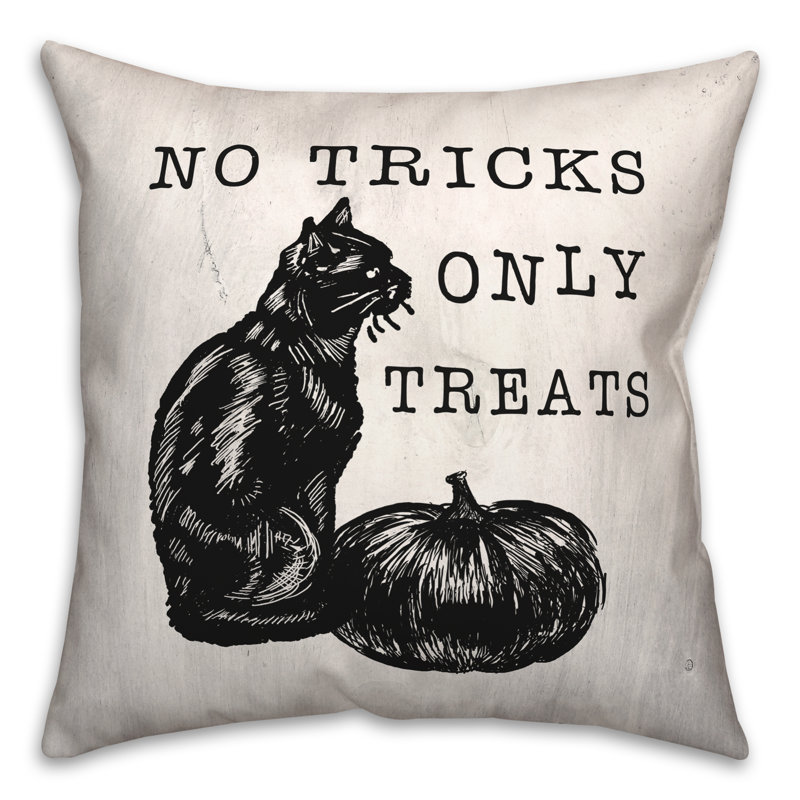  Housse et insert de coussin carré No Tricks Only Treats Cat, 16 po x 16 po