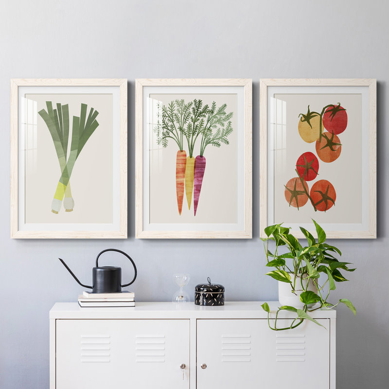 Organic Veg II - ensemble de 3 reproductions de cadres photo, H 20 po x l 51 po x P 1,5 po, Blanc