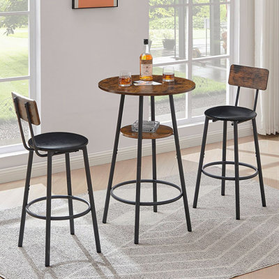 Romaric 3-Piece Bar Table Set, Small 2-Tier Round Bistro Dining Table & PU Upholstered Stools with Backrest -  17 Stories, 188D4F50610C4B0DAAC9E40B6E323A09