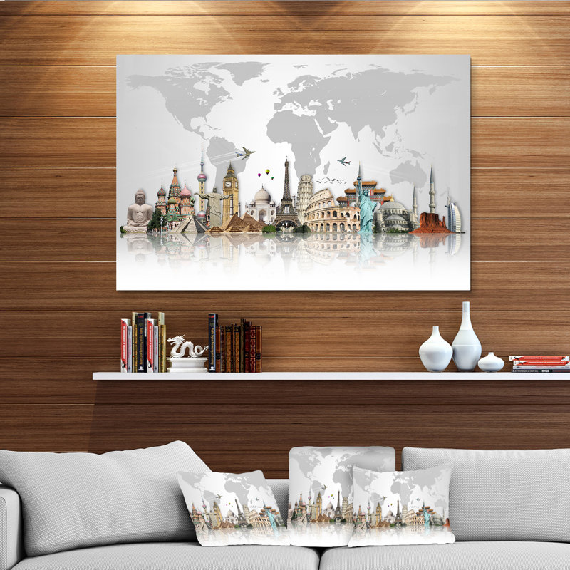 « Famous Monuments Across World », reproduction d'art graphique, H 34 po x l 44 po, Toile tendue, Sans cadre