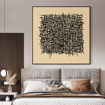 Très grand art mural imprimé sur toile - Motif hachuré dense à motif de lignes abstraites décoratives pour le salon ou la chambre à coucher - «Assemblage requis du cadre (cadre non fini)»